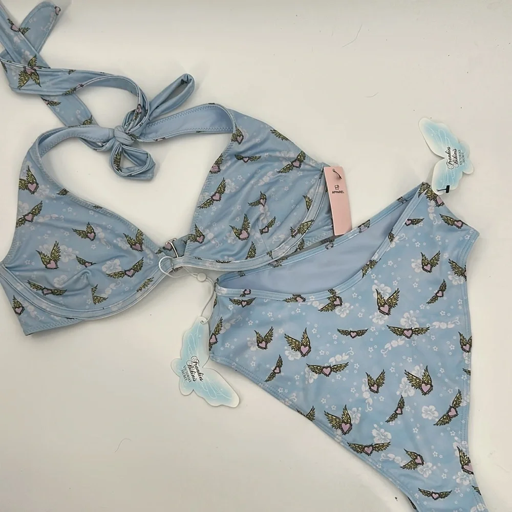 Frankies Bikinis X Victoria's Secret Flying Heart Cheeky Bikini Blue‎ M/L NWT